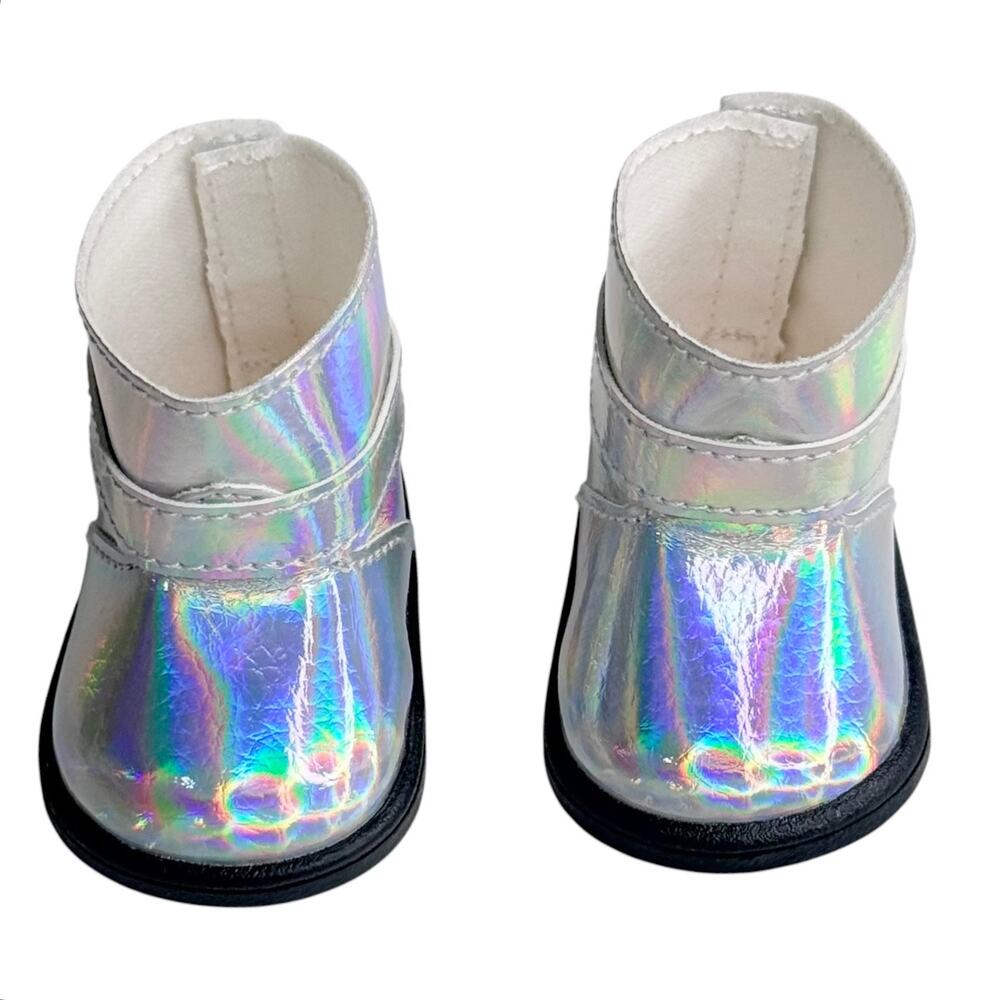 American Girl Corinne Doll Boots Casual Outfit Shoe Accessory Silver Iridescent - Picture 3 of 7